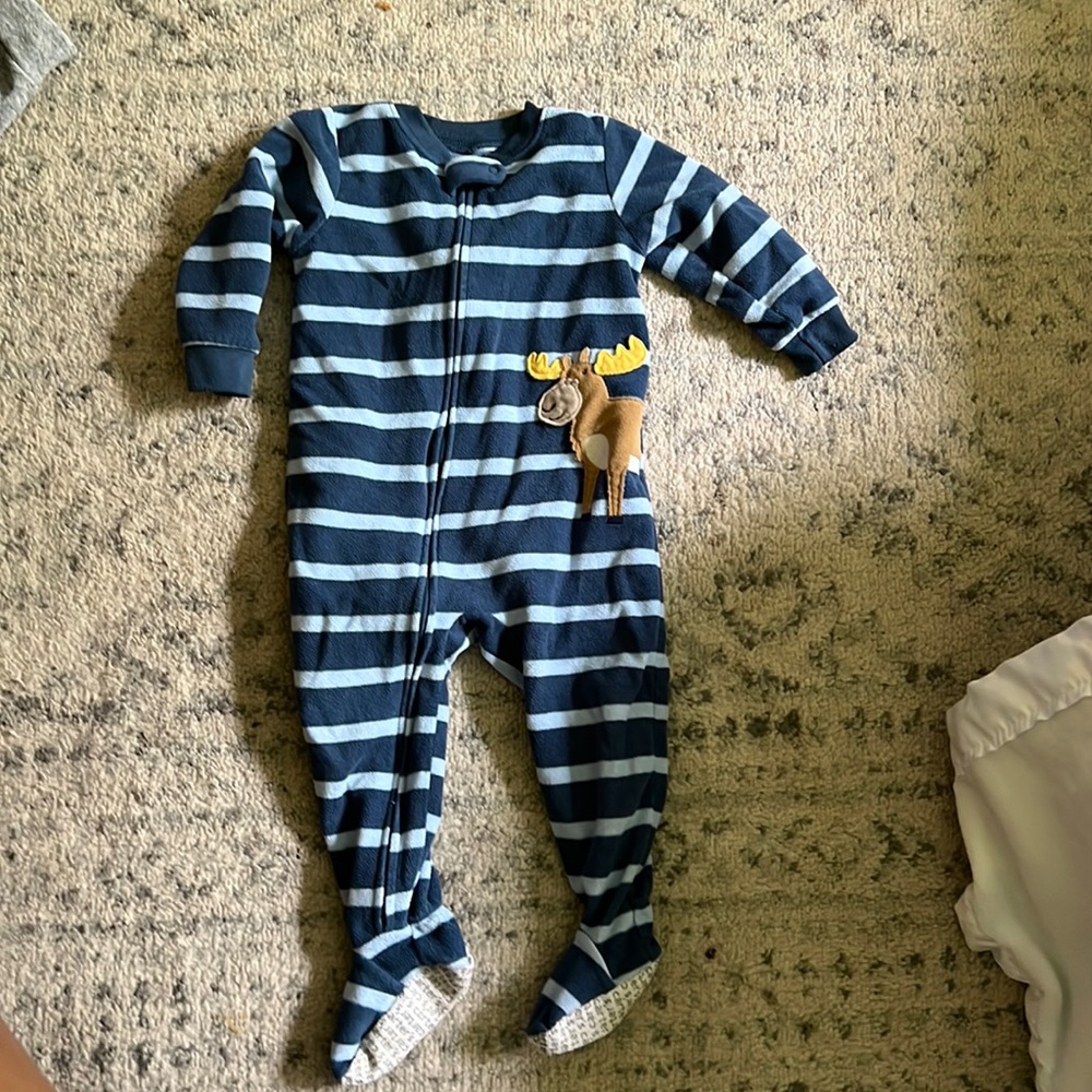 Moose blue striped footie PJs
